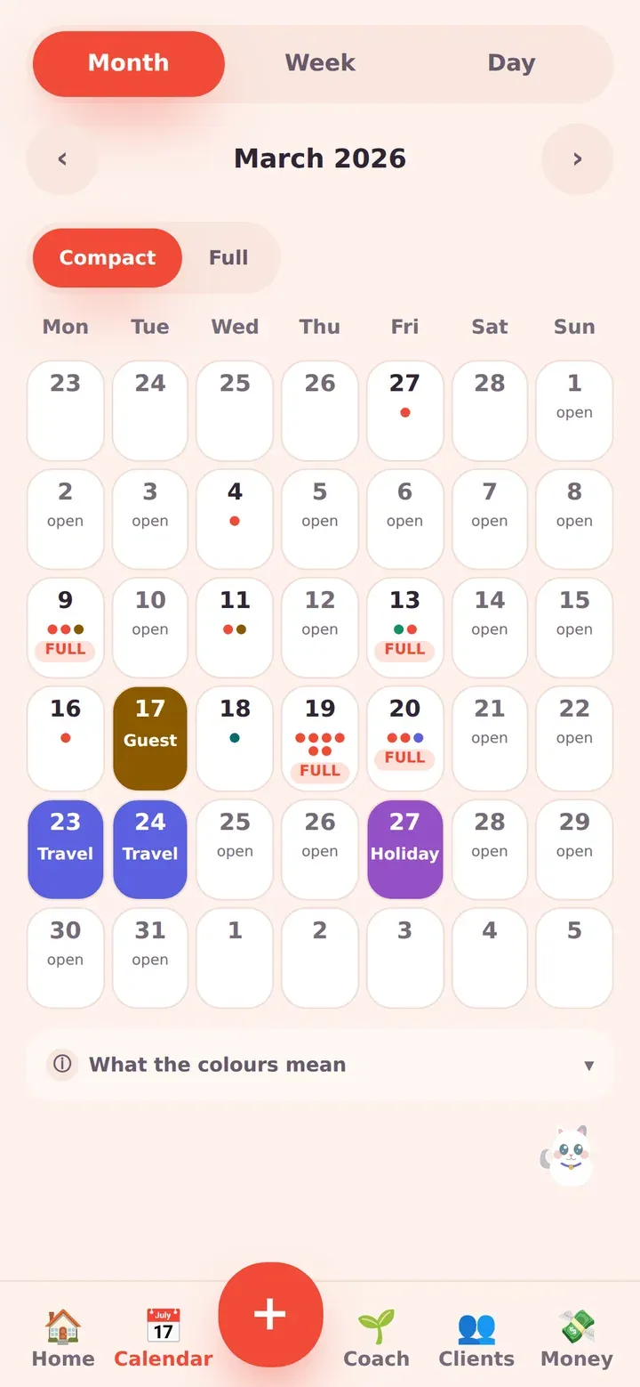 Inkwell calendar screen, sample data