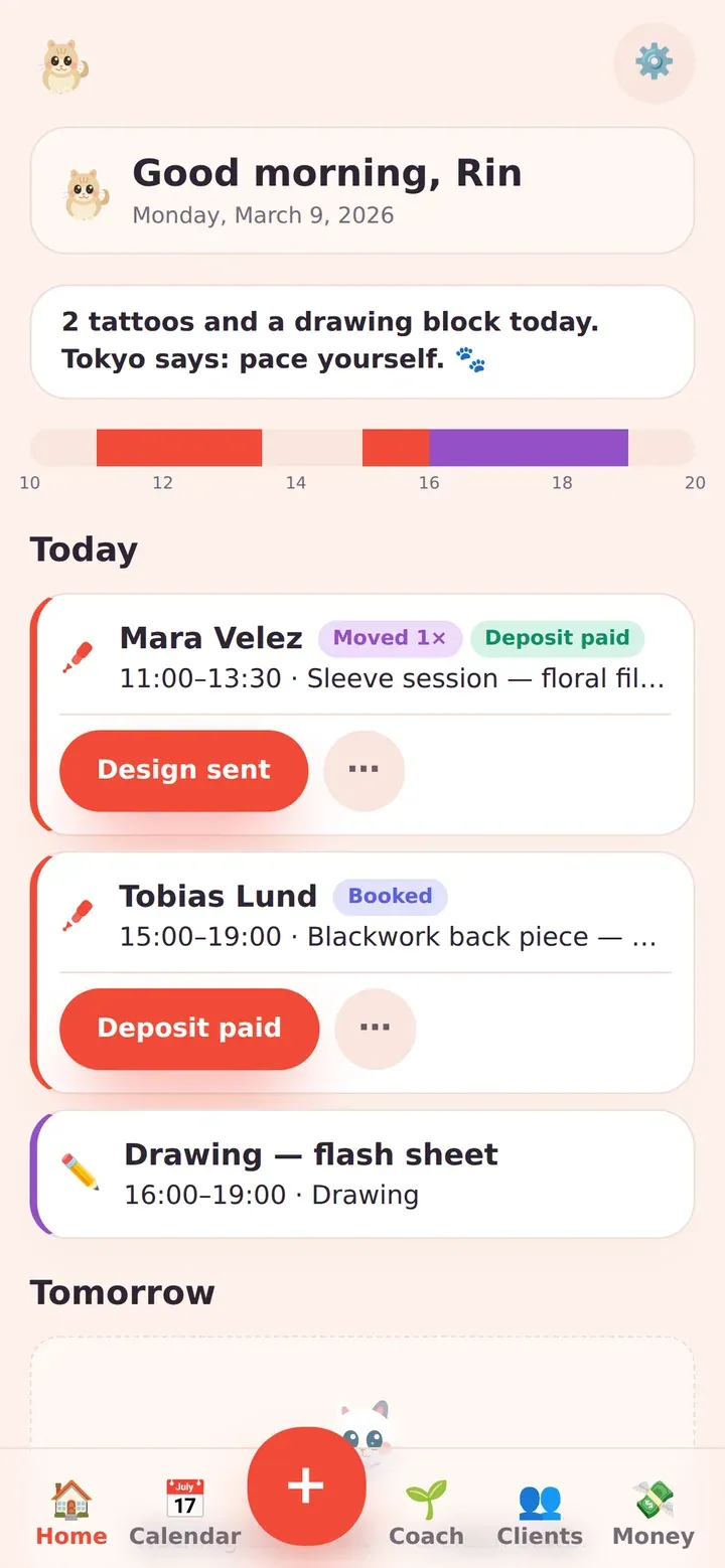 Inkwell home screen, sample data
