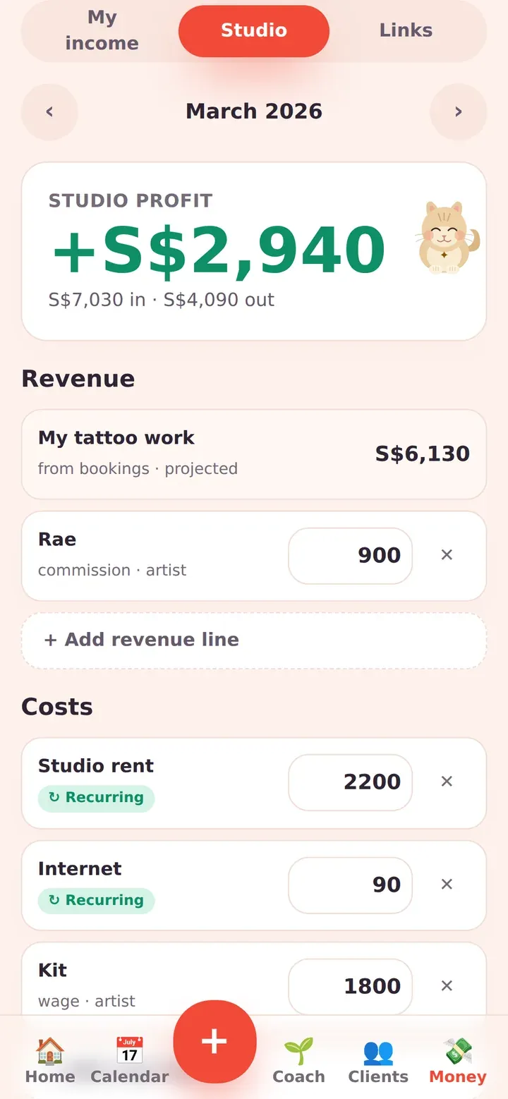 Inkwell studio screen, sample data